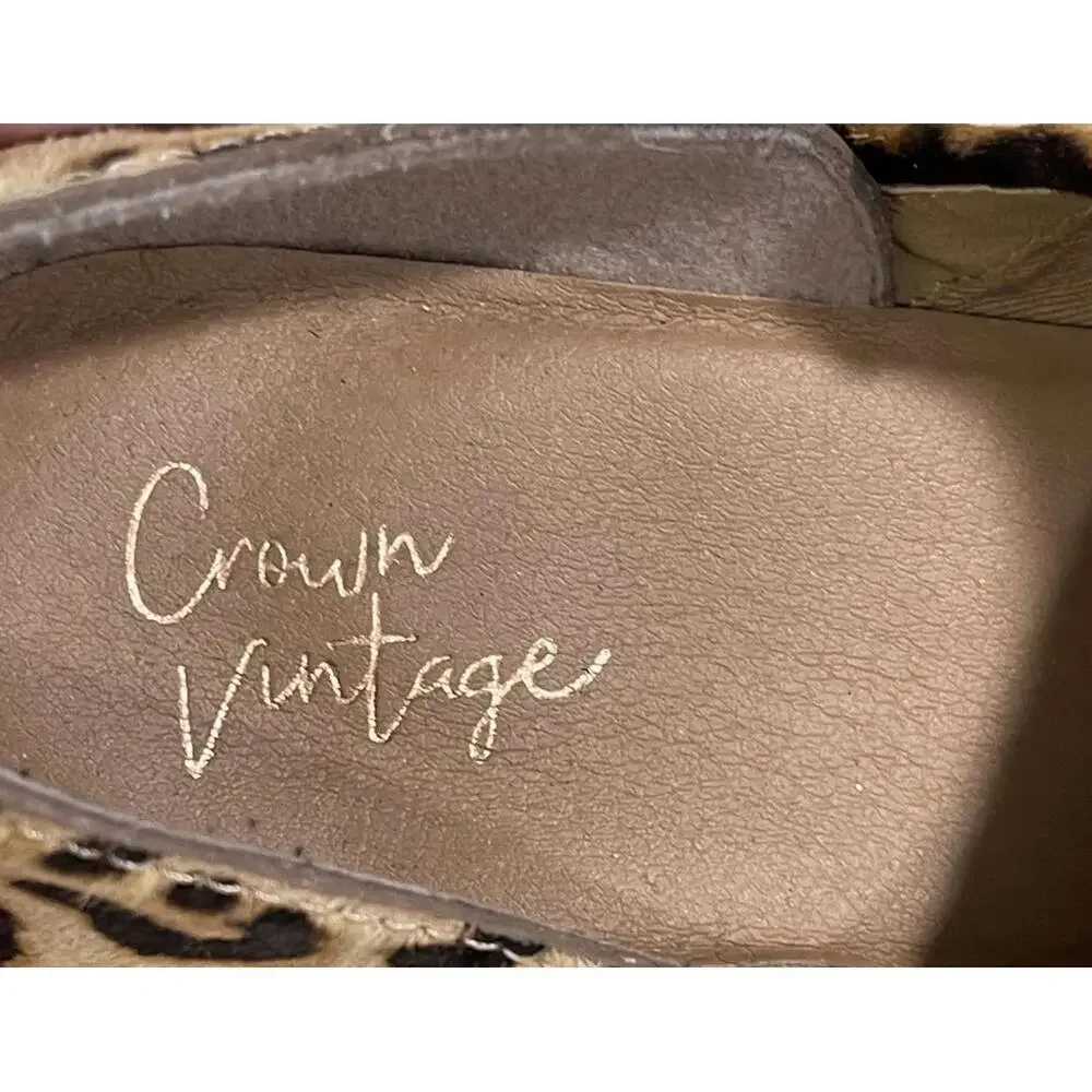 EUC Crown Vintage Morrison Calf Hair Leather Ankle Booties Leopard Print Size 9M